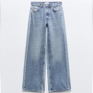 ZARA mid rise wide leg bicolor jeans blogger favorite